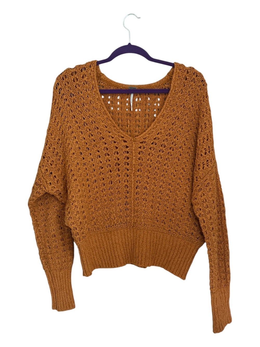 Free People Best of You Slouchy Open Knit V-Neck Sweater Orange Size M